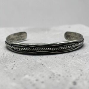 Native American Cuff Bracelet Sterling Silver Rope Design Unsigned Old Pawn VTG